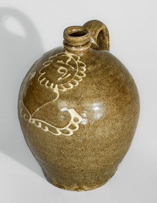 Rare and Fine Half-Gallon Jug w/ Kaolin Slip Decoration, attrib. Collin Rhodes, Shaw's Creek, Edgefield Dist, SC