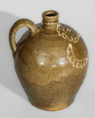 Rare and Fine Half-Gallon Jug w/ Kaolin Slip Decoration, attrib. Collin Rhodes, Shaw's Creek, Edgefield Dist, SC