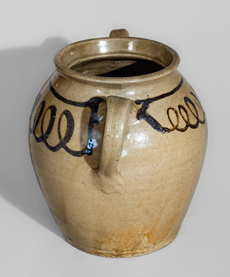 Very Rare Open-Handled Stoneware Jar w/ Iron Slip Decoration, attrib. Thos Chandler, Edgefield District, SC