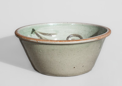 Outstanding attrib. Trapp & Chandler, Edgefield District, SC Stoneware Bowl w/ Elaborate Iron Slip Floral Decoration
