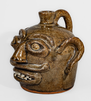 Very Rare H.F. REINHARDT / VALE, N.C. Alkaline-Glazed Stoneware Face Jug