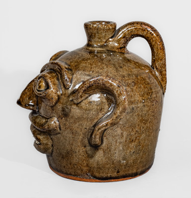 Very Rare H.F. REINHARDT / VALE, N.C. Alkaline-Glazed Stoneware Face Jug