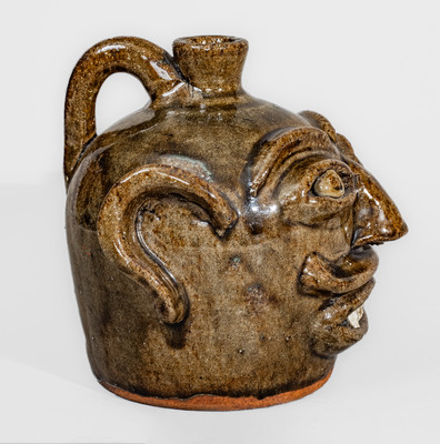 Very Rare H.F. REINHARDT / VALE, N.C. Alkaline-Glazed Stoneware Face Jug