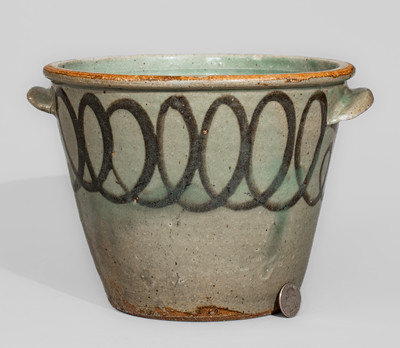 Alkaline-Glazed Stoneware Milk Pan w/ Iron Slip Decoration, attrib. Thomas Chandler, Edgefield District, SC
