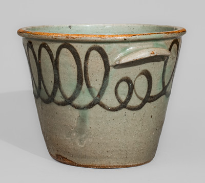 Alkaline-Glazed Stoneware Milk Pan w/ Iron Slip Decoration, attrib. Thomas Chandler, Edgefield District, SC