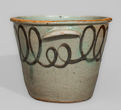 Alkaline-Glazed Stoneware Milk Pan w/ Iron Slip Decoration, attrib. Thomas Chandler, Edgefield District, SC