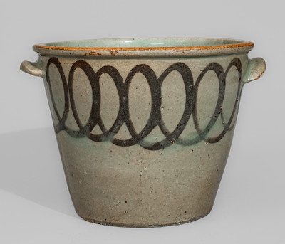 Alkaline-Glazed Stoneware Milk Pan w/ Iron Slip Decoration, attrib. Thomas Chandler, Edgefield District, SC