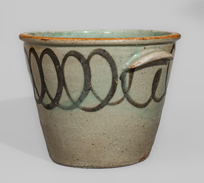 Alkaline-Glazed Stoneware Milk Pan w/ Iron Slip Decoration, attrib. Thomas Chandler, Edgefield District, SC