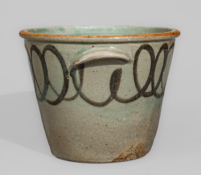 Alkaline-Glazed Stoneware Milk Pan w/ Iron Slip Decoration, attrib. Thomas Chandler, Edgefield District, SC