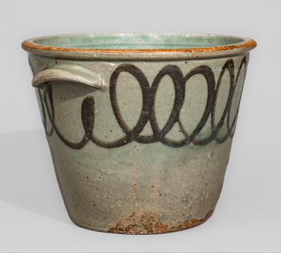 Alkaline-Glazed Stoneware Milk Pan w/ Iron Slip Decoration, attrib. Thomas Chandler, Edgefield District, SC