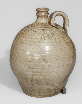 Alkaline-Glazed Stoneware Jug Stamped V, attrib. Pottersville Stoneware Manufactory, Edgefield District, SC