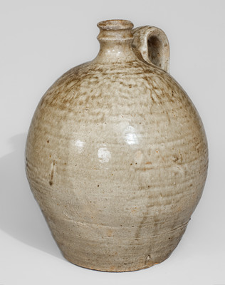Alkaline-Glazed Stoneware Jug Stamped V, attrib. Pottersville Stoneware Manufactory, Edgefield District, SC