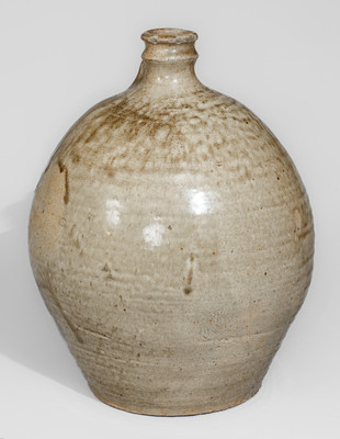 Alkaline-Glazed Stoneware Jug Stamped V, attrib. Pottersville Stoneware Manufactory, Edgefield District, SC