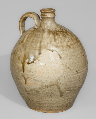 Alkaline-Glazed Stoneware Jug Stamped V, attrib. Pottersville Stoneware Manufactory, Edgefield District, SC