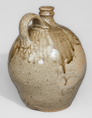 Alkaline-Glazed Stoneware Jug Stamped V, attrib. Pottersville Stoneware Manufactory, Edgefield District, SC