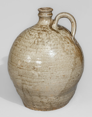 Alkaline-Glazed Stoneware Jug Stamped V, attrib. Pottersville Stoneware Manufactory, Edgefield District, SC