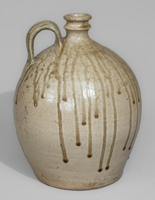Alkaline-Glazed Stoneware Jug Stamped A, attrib. Pottersville Stoneware Manufactory, Edgefield District, SC