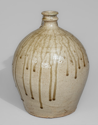 Alkaline-Glazed Stoneware Jug Stamped A, attrib. Pottersville Stoneware Manufactory, Edgefield District, SC