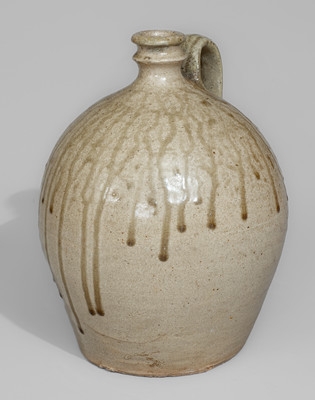 Alkaline-Glazed Stoneware Jug Stamped A, attrib. Pottersville Stoneware Manufactory, Edgefield District, SC