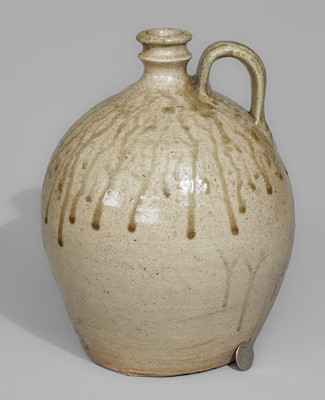 Alkaline-Glazed Stoneware Jug Stamped A, attrib. Pottersville Stoneware Manufactory, Edgefield District, SC