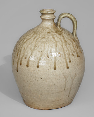 Alkaline-Glazed Stoneware Jug Stamped A, attrib. Pottersville Stoneware Manufactory, Edgefield District, SC