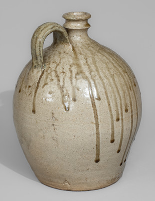 Alkaline-Glazed Stoneware Jug Stamped A, attrib. Pottersville Stoneware Manufactory, Edgefield District, SC