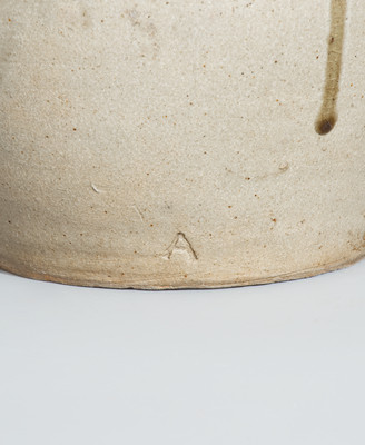 Alkaline-Glazed Stoneware Jug Stamped A, attrib. Pottersville Stoneware Manufactory, Edgefield District, SC