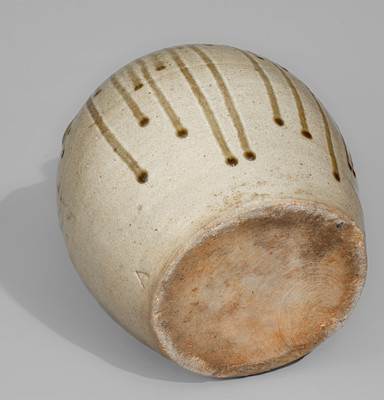 Alkaline-Glazed Stoneware Jug Stamped A, attrib. Pottersville Stoneware Manufactory, Edgefield District, SC