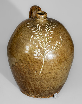 Fine Stoneware Jug w/ Kaolin Slip Decoration, attrib. Collin Rhodes, Edgefield District, SC, c1850