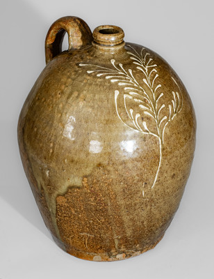 Fine Stoneware Jug w/ Kaolin Slip Decoration, attrib. Collin Rhodes, Edgefield District, SC, c1850