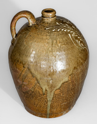 Fine Stoneware Jug w/ Kaolin Slip Decoration, attrib. Collin Rhodes, Edgefield District, SC, c1850