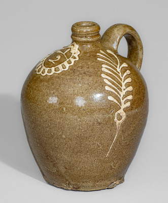 Exceptional Half-Gallon Stoneware Jug w/ Elaborate Kaolin Slip Decoration, attrib. Collin Rhodes, Edgefield Dist, SC