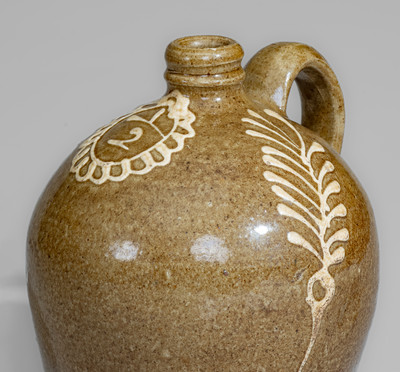 Exceptional Half-Gallon Stoneware Jug w/ Elaborate Kaolin Slip Decoration, attrib. Collin Rhodes, Edgefield Dist, SC