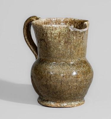 Rare Alkaline-Glazed Edgefield District, SC Stoneware Cream Pitcher