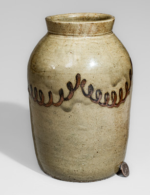 Attrib. Thomas Chandler, Kirksey's Crossroads, Edgefield District, SC Stoneware Jar w/ Iron Slip Decoration
