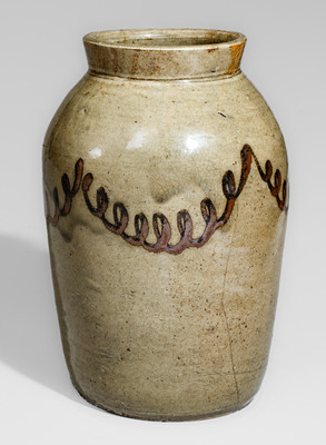 Attrib. Thomas Chandler, Kirksey's Crossroads, Edgefield District, SC Stoneware Jar w/ Iron Slip Decoration