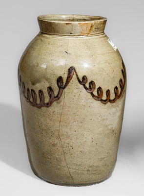 Attrib. Thomas Chandler, Kirksey's Crossroads, Edgefield District, SC Stoneware Jar w/ Iron Slip Decoration