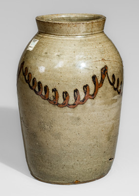 Attrib. Thomas Chandler, Kirksey's Crossroads, Edgefield District, SC Stoneware Jar w/ Iron Slip Decoration