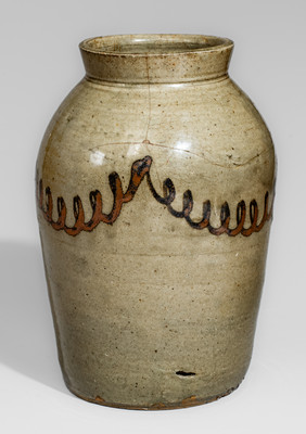 Attrib. Thomas Chandler, Kirksey's Crossroads, Edgefield District, SC Stoneware Jar w/ Iron Slip Decoration
