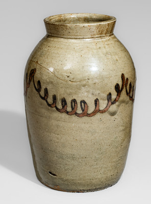 Attrib. Thomas Chandler, Kirksey's Crossroads, Edgefield District, SC Stoneware Jar w/ Iron Slip Decoration