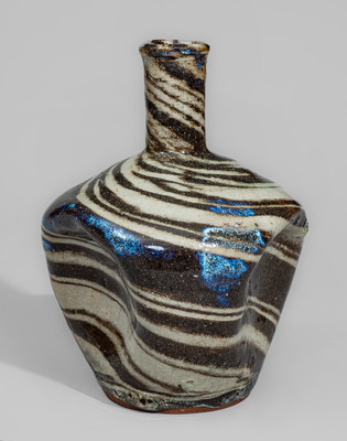 E.W. REINHARDT'S POTTERY / VALE, NC Stoneware Bottle w/ Swirl Pattern, c1940
