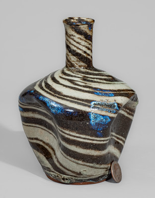 E.W. REINHARDT'S POTTERY / VALE, NC Stoneware Bottle w/ Swirl Pattern, c1940