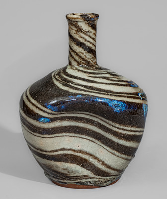 E.W. REINHARDT'S POTTERY / VALE, NC Stoneware Bottle w/ Swirl Pattern, c1940