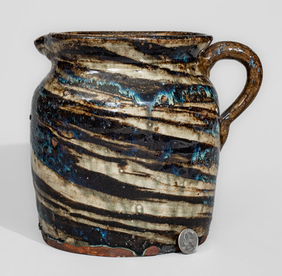 Alkaline-Glazed Stoneware Pitcher w/ Swirl Pattern, attrib. Reinhardt Brothers, Vale, NC