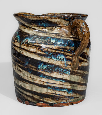 Alkaline-Glazed Stoneware Pitcher w/ Swirl Pattern, attrib. Reinhardt Brothers, Vale, NC