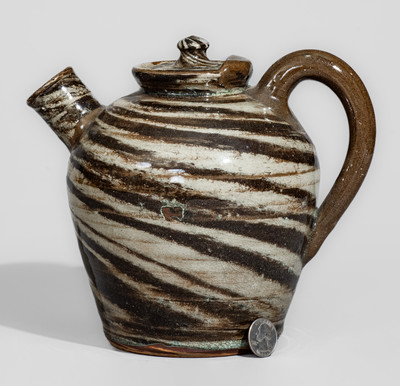 REINHARDT BROS. / VALE, NC Stoneware Teapot w/ Swirl Pattern, circa 1935