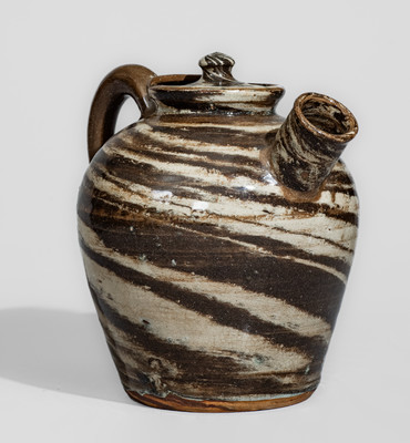 REINHARDT BROS. / VALE, NC Stoneware Teapot w/ Swirl Pattern, circa 1935