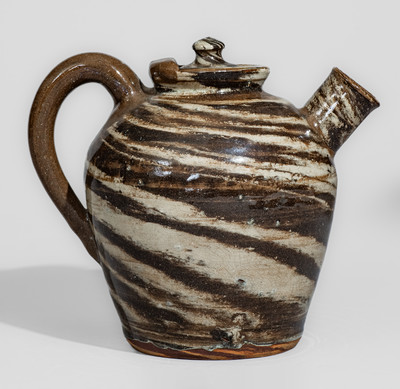 REINHARDT BROS. / VALE, NC Stoneware Teapot w/ Swirl Pattern, circa 1935