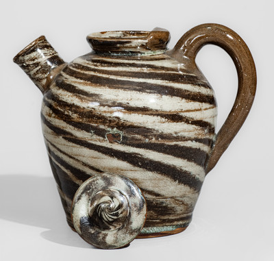 REINHARDT BROS. / VALE, NC Stoneware Teapot w/ Swirl Pattern, circa 1935