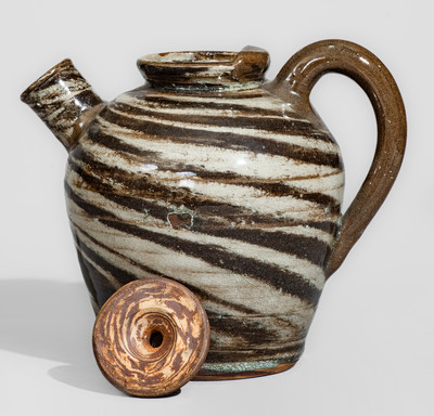 REINHARDT BROS. / VALE, NC Stoneware Teapot w/ Swirl Pattern, circa 1935